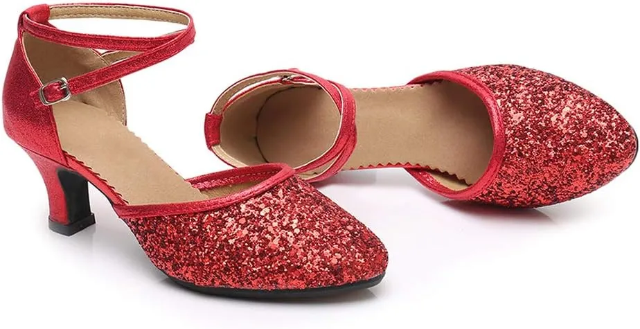 SWDZM Womens Glitter Ballroom Dance Shoes Latin Salsa Tango Dancing Heels Closed Toe Party Performance Wedding Shoes