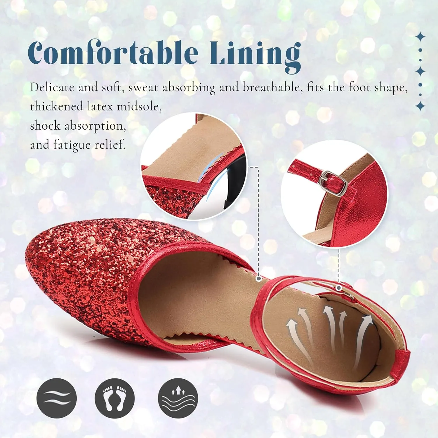 SWDZM Womens Glitter Ballroom Dance Shoes Latin Salsa Tango Dancing Heels Closed Toe Party Performance Wedding Shoes