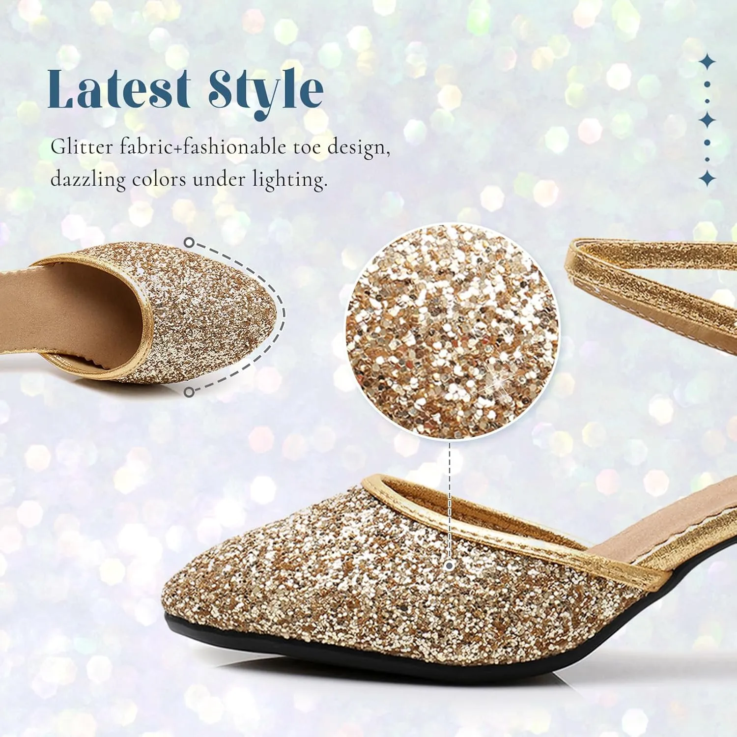 SWDZM Womens Glitter Ballroom Dance Shoes Latin Salsa Tango Dancing Heels Closed Toe Party Performance Wedding Shoes
