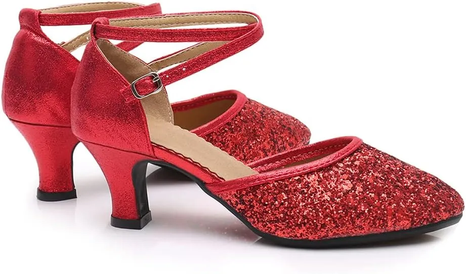 SWDZM Womens Glitter Ballroom Dance Shoes Latin Salsa Tango Dancing Heels Closed Toe Party Performance Wedding Shoes