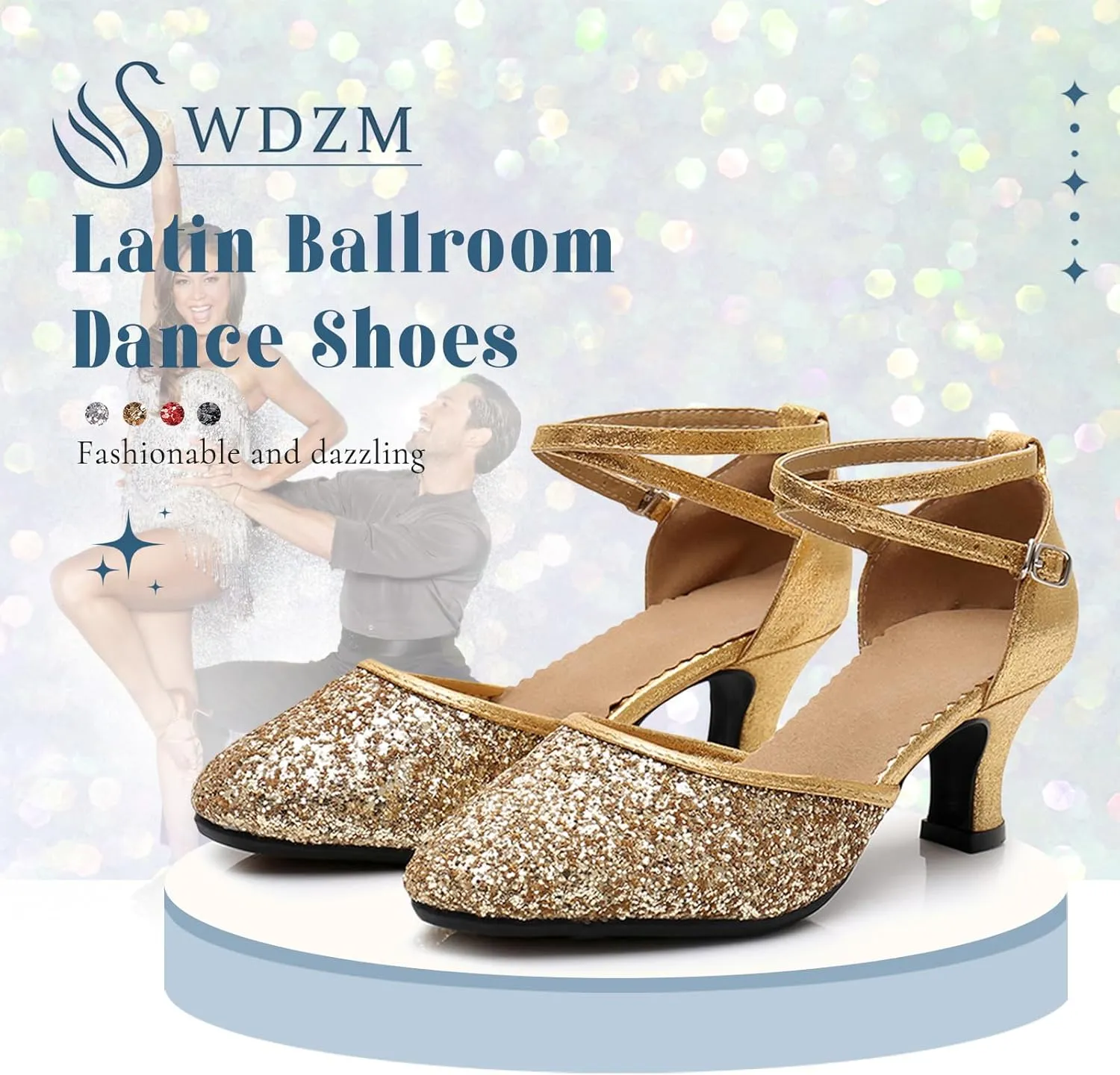 SWDZM Womens Glitter Ballroom Dance Shoes Latin Salsa Tango Dancing Heels Closed Toe Party Performance Wedding Shoes