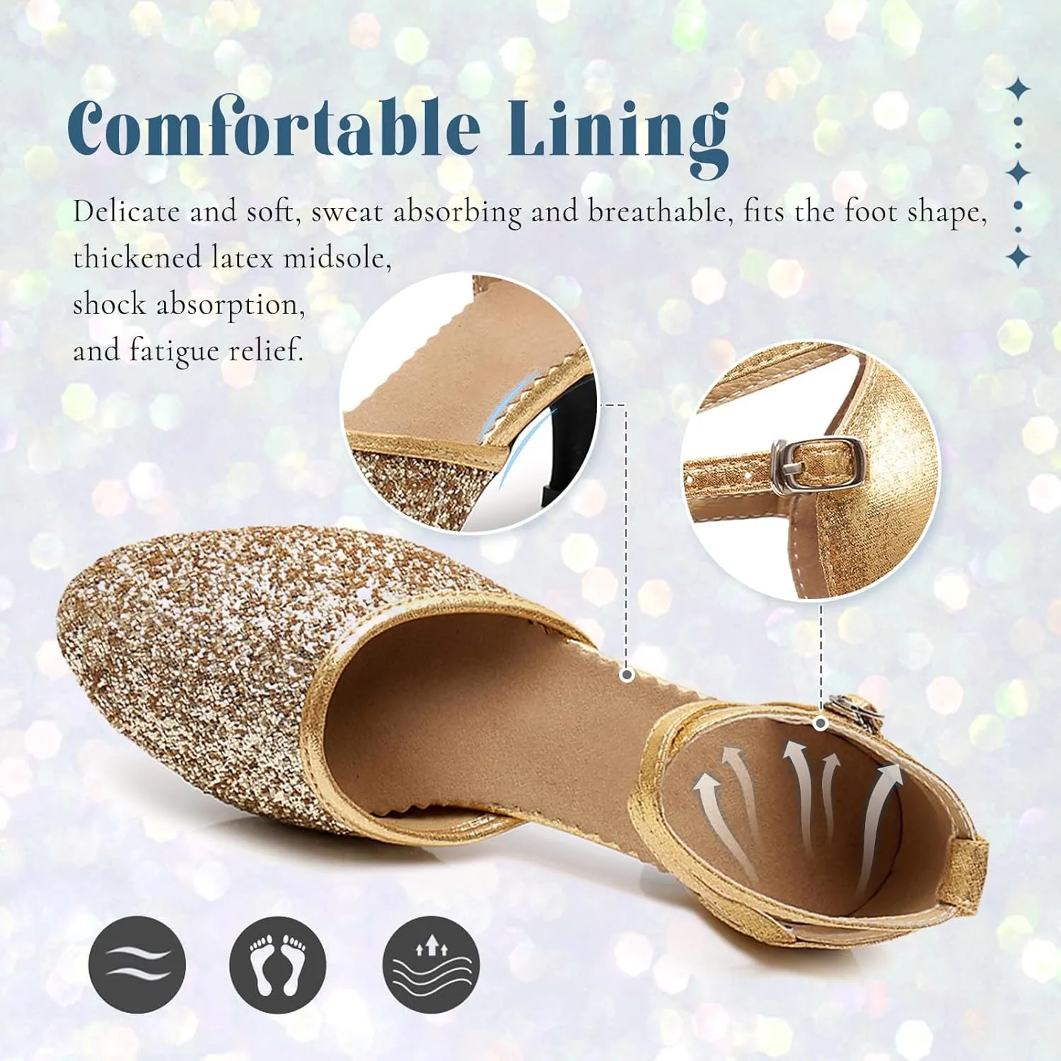 SWDZM Womens Glitter Ballroom Dance Shoes Latin Salsa Tango Dancing Heels Closed Toe Party Performance Wedding Shoes