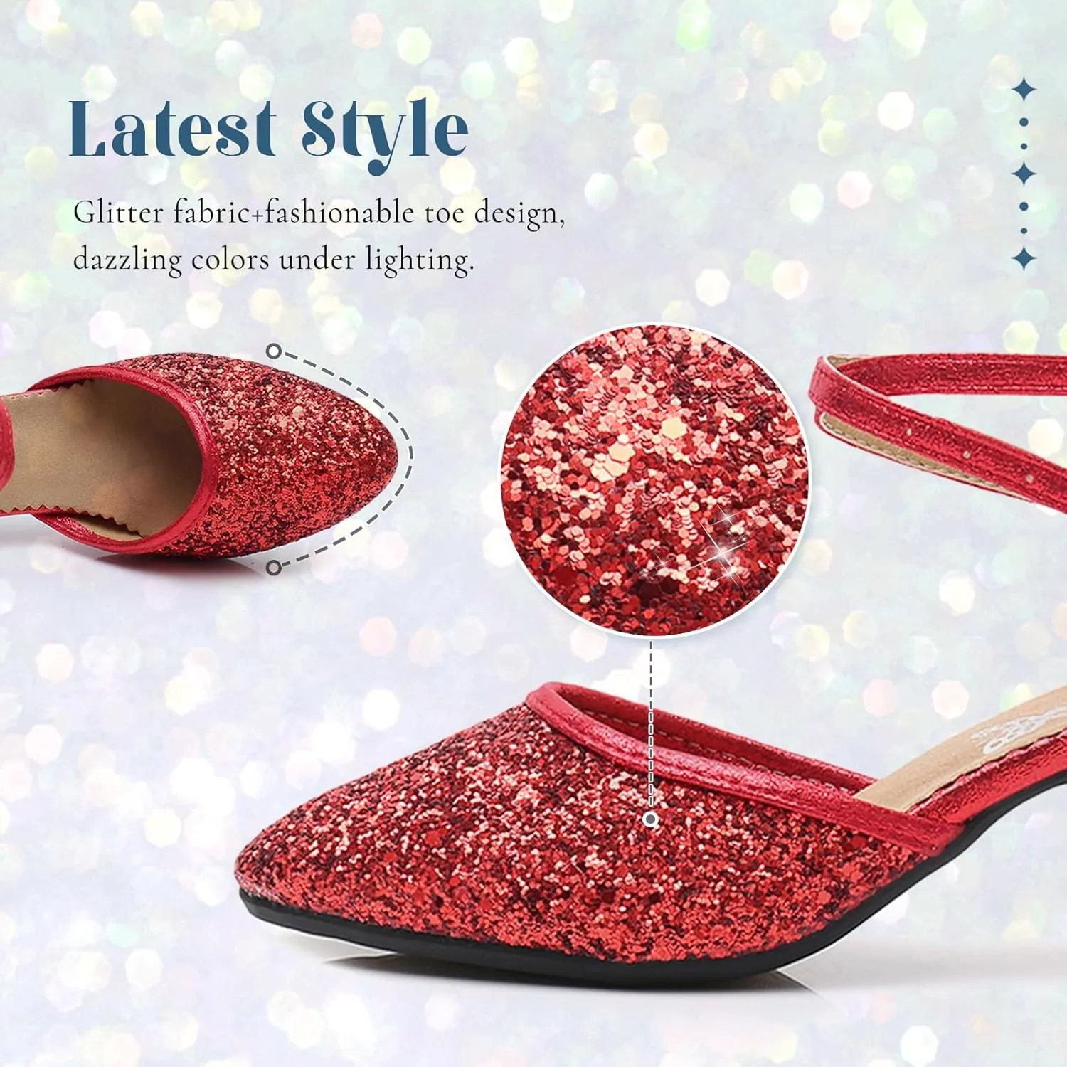 SWDZM Womens Glitter Ballroom Dance Shoes Latin Salsa Tango Dancing Heels Closed Toe Party Performance Wedding Shoes