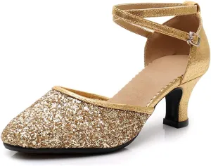 SWDZM Womens Glitter Ballroom Dance Shoes Latin Salsa Tango Dancing Heels Closed Toe Party Performance Wedding Shoes