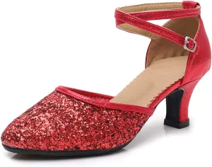 SWDZM Womens Glitter Ballroom Dance Shoes Latin Salsa Tango Dancing Heels Closed Toe Party Performance Wedding Shoes