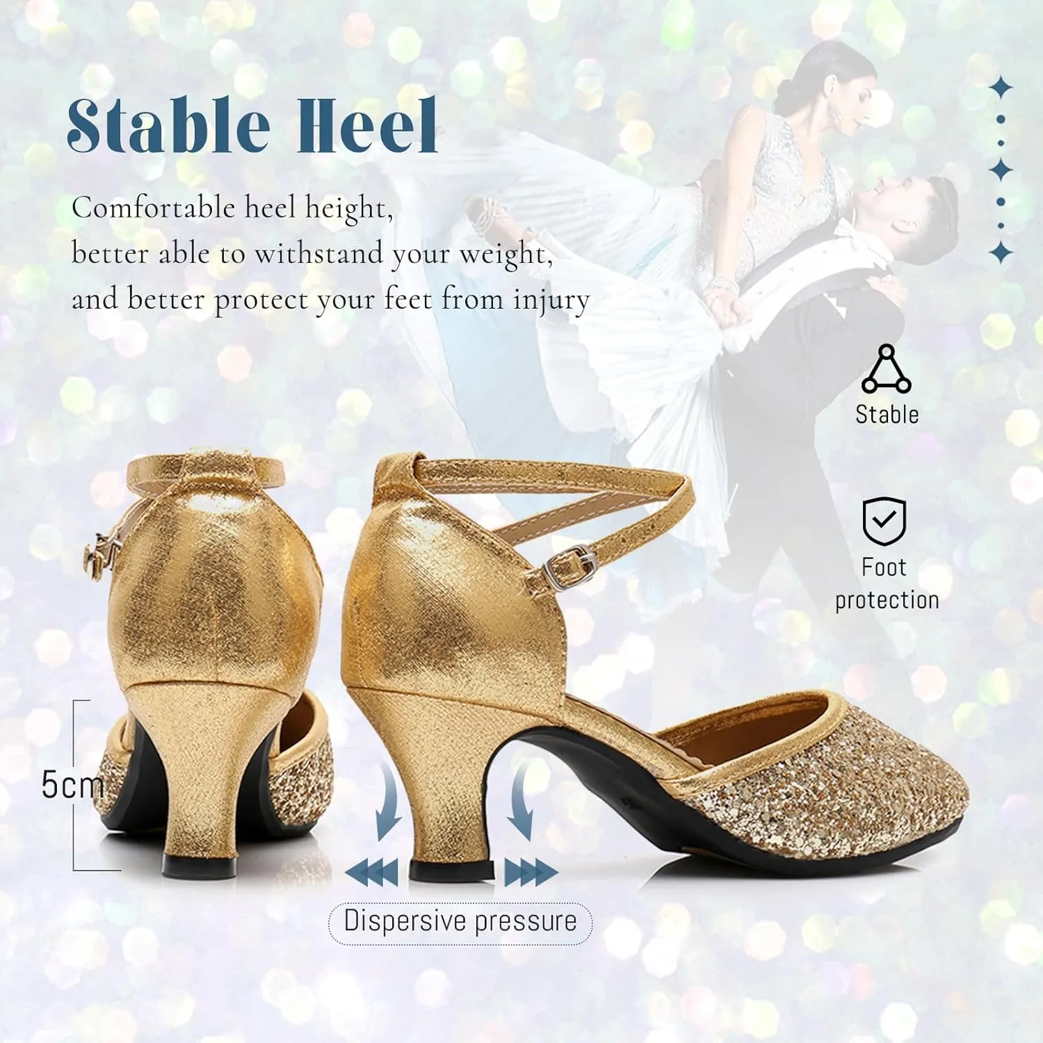 SWDZM Womens Glitter Ballroom Dance Shoes Latin Salsa Tango Dancing Heels Closed Toe Party Performance Wedding Shoes