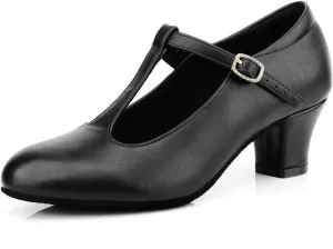 T-Strap Ballroom Dance Shoes Womens Salsa Character Pumps Dress Heels
