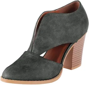 Temperament Shoes for Women Stacked Heel Cut Out Pointed Toe Sandals Faux Leather Shoes Elegant Ultra Go Sandals Women