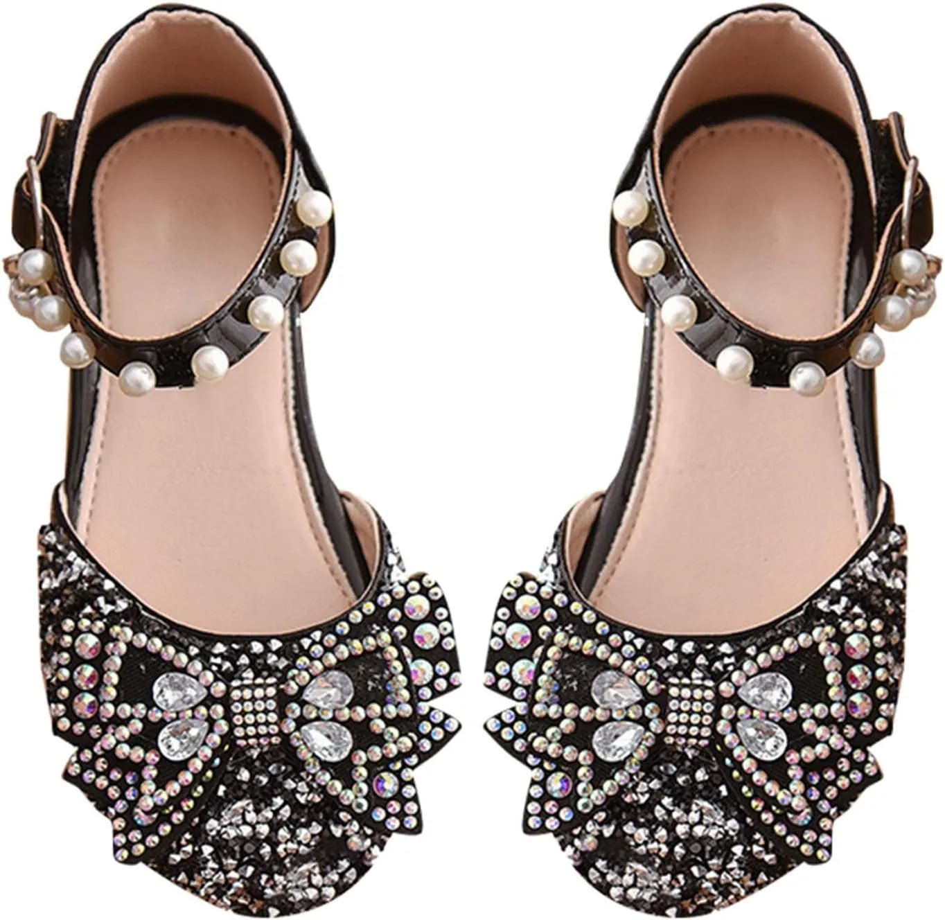 Toddler Flower Girl Dress Shoes Rhinstones Bow Mary Jane Ballet Flats Wedding Party Little Mary Jane Shoes for Girls