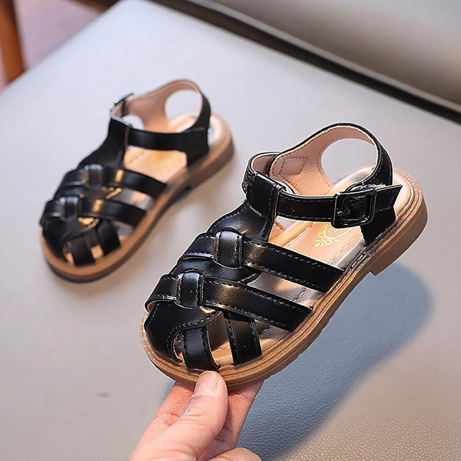 Toddler Girl Sandals Size 6 Girls Sandals Toddler Little Kid Closed Toe T Strap Flats Girls Sandals Size 9