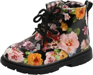 Toddler Girls Boots helsea aterproof Ankle Booties Floral Prints Chunky Heel Lug Sole Elastic Fashion Shoes