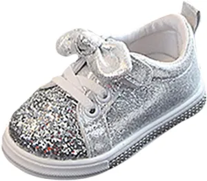 Toddler Girls Sneakers Little Girls Slip On Shoes Glitter Sneakers Bow Kids Fashion Outdoor Walking Sneakers