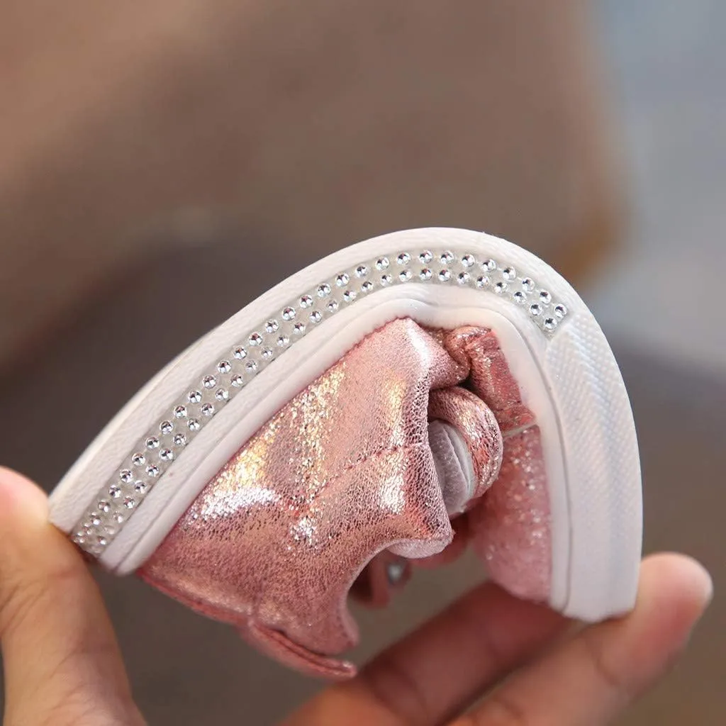 Toddler Girls Sneakers Little Girls Slip On Shoes Glitter Sneakers Bow Kids Fashion Outdoor Walking Sneakers