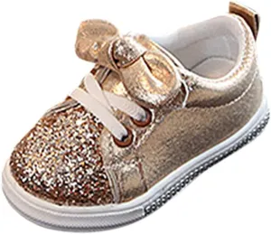 Toddler Girls Sneakers Little Girls Slip On Shoes Glitter Sneakers Bow Kids Fashion Outdoor Walking Sneakers