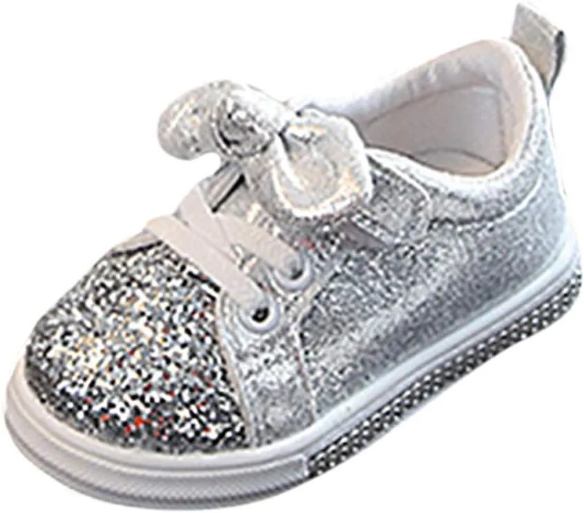 Toddler Girls Sneakers Little Girls Slip On Shoes Glitter Sneakers Bow Kids Fashion Outdoor Walking Sneakers