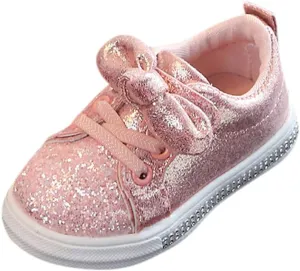 Toddler Girls Sneakers Little Girls Slip On Shoes Glitter Sneakers Bow Kids Fashion Outdoor Walking Sneakers