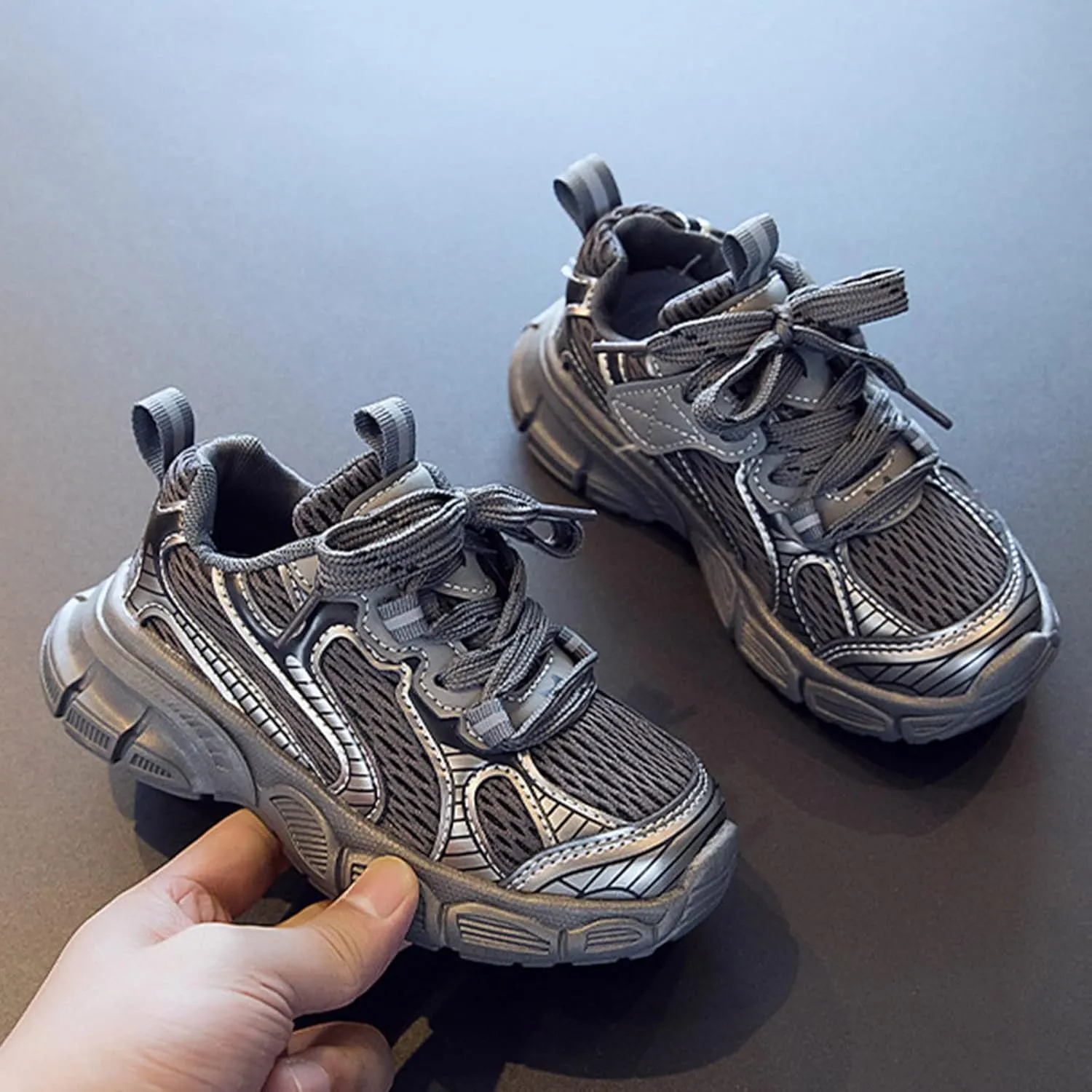 Toddler Shoes Boys Girls Tennis Shoes Kids Mesh Breathable Sneakers Non Slip Lace-up Running Athletic Sports Shoes