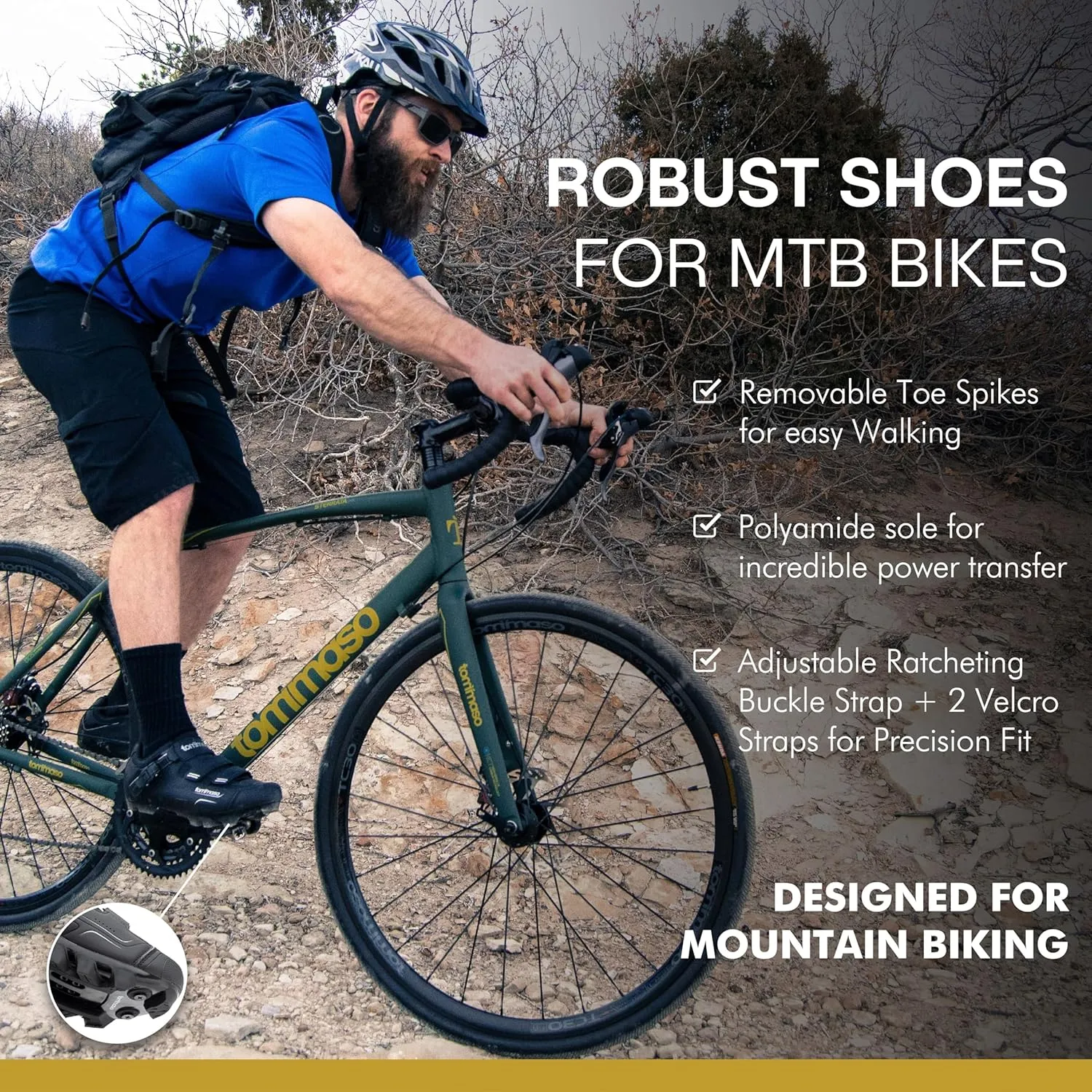Tommaso Montagna Mens Mountain Biking Shoes—Indoor Cycling Shoes Men—Mountain Bike Shoes for SPD—Mountain Bike Shoes Men—SPD Cycling Shoes—Gravel Bike Shoes—No Cleats Installed.