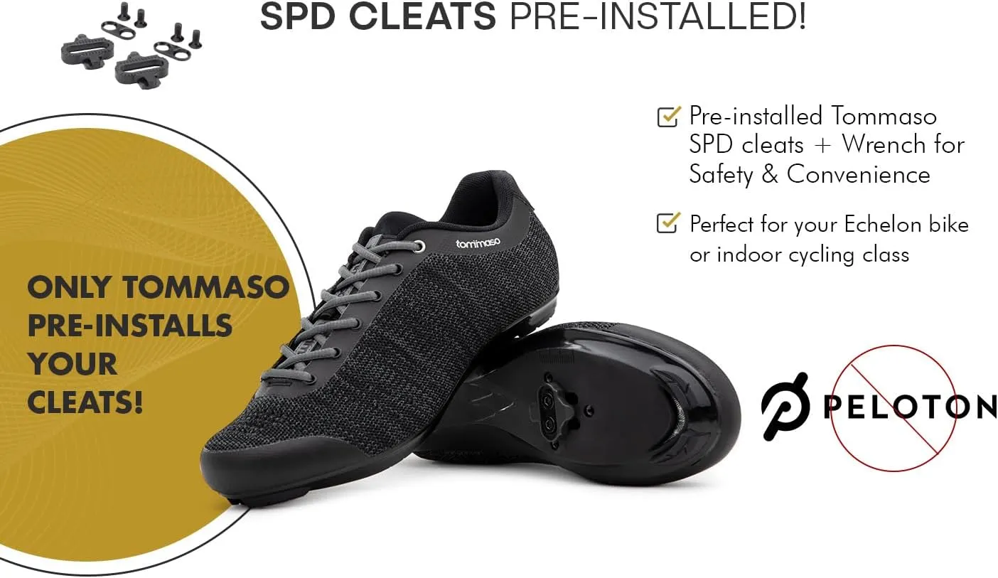 Tommaso Strada Mens SPD & Peloton Shoes—Ready-to-Ride with Peloton Delta Cleat or SPD Cleats for Road Bicycles & Most Indoor Bikes—Explore Vareity Cycling Shoes & Bike Accessories.