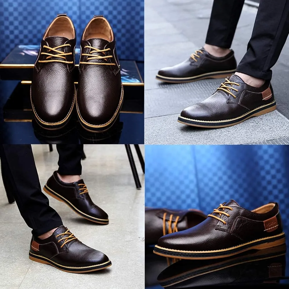 TSIODFO Men's Dress Shoes Black Brown Genuine Cow Leather Oxfords Business Casual Shoes