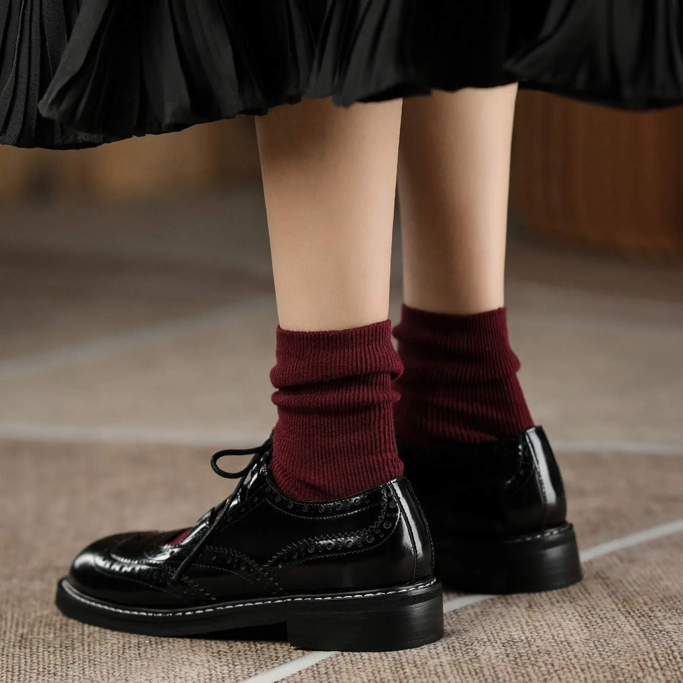 U-lite Women's Lace-up Wingtip Perforated Leather Oxfords Vintage Closed Toe Brogue Shoes