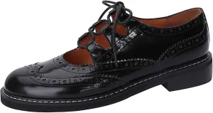 U-lite Women's Lace-up Wingtip Perforated Leather Oxfords Vintage Closed Toe Brogue Shoes