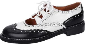 U-lite Women's Lace-up Wingtip Perforated Leather Oxfords Vintage Closed Toe Brogue Shoes