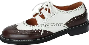 U-lite Women's Lace-up Wingtip Perforated Leather Oxfords Vintage Closed Toe Brogue Shoes