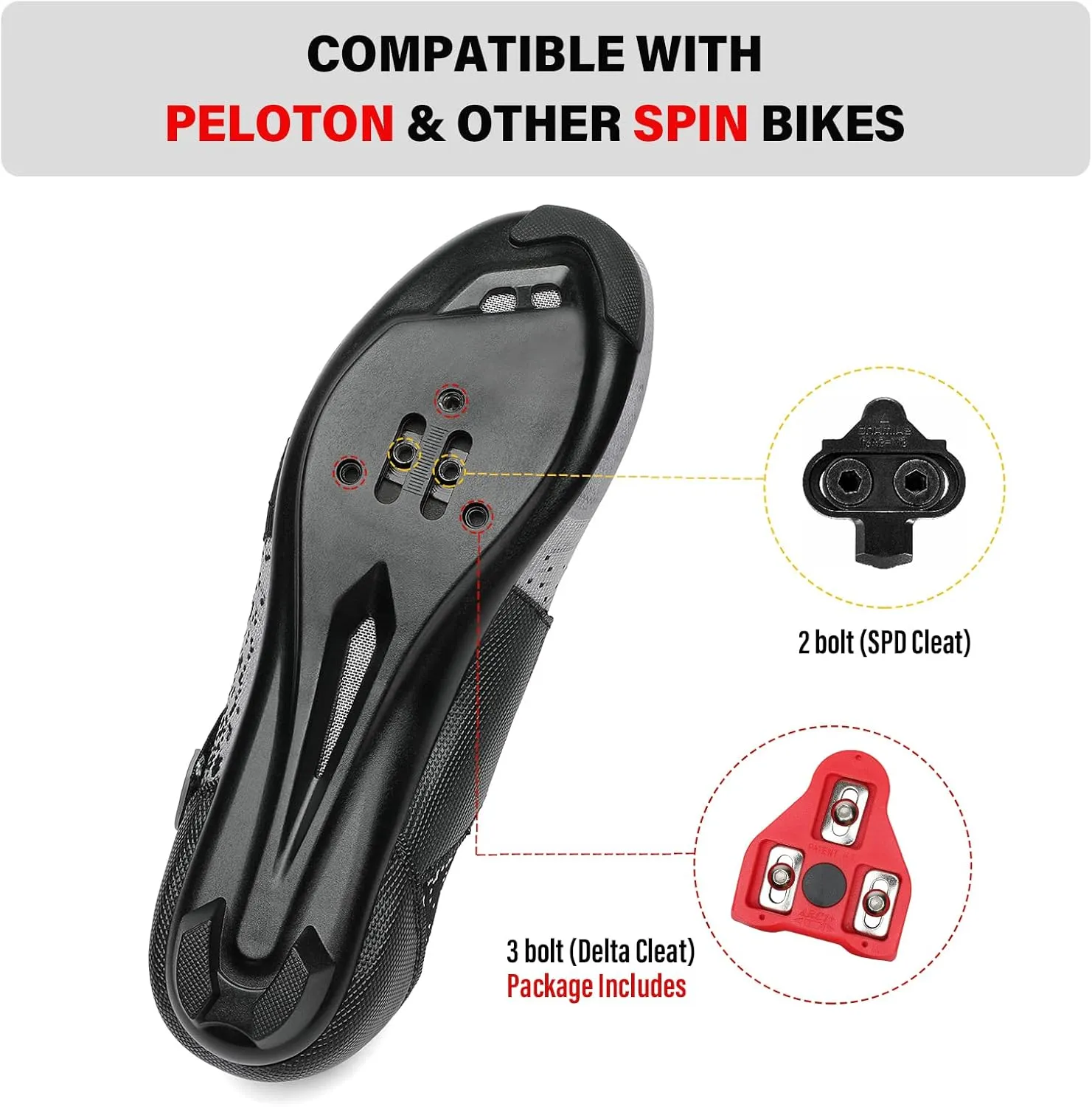 Unisex Cycling Shoes Compatible with Peloton Bike & SPD Indoor Road Riding Biking Bike Shoes with Delta Cleats Included for Men Women