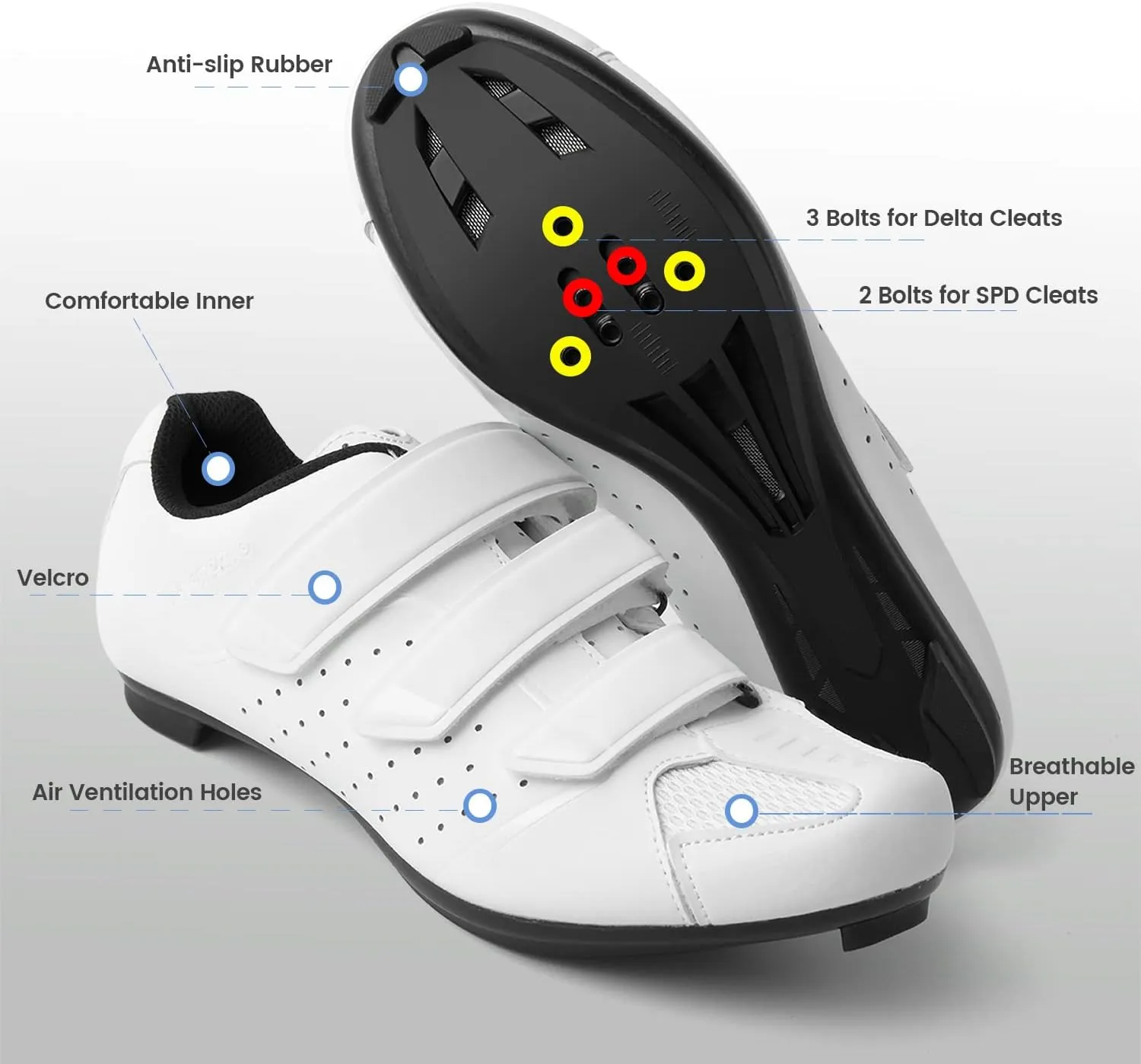 Unisex Cycling Shoes with Look Delta Cleats - Peloton Compatible Spin Shoes with SPD Clips - Indoor Shimano Road Bike for Men Women