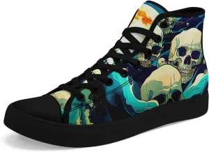 Unisex Skull High Tops Canvas Sneaker Classic Lace Up Fashion Tennis Shoes Casual Flat Walking Shoes