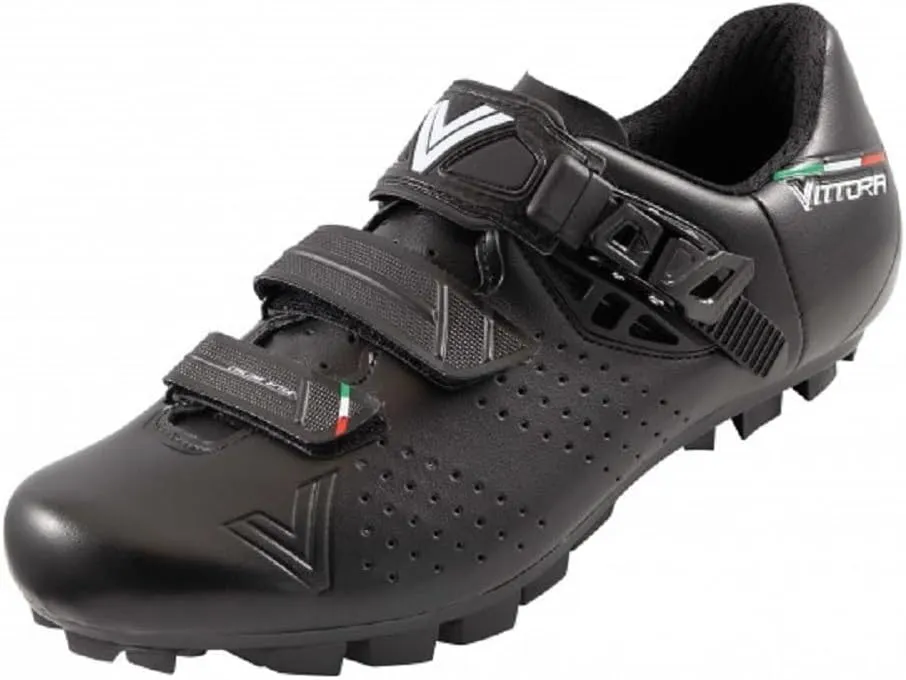 Vittoria Hera MTB Cycling Shoes, Black, 3-Strap with Micro-Adjustable Buckle, Nylon Sole
