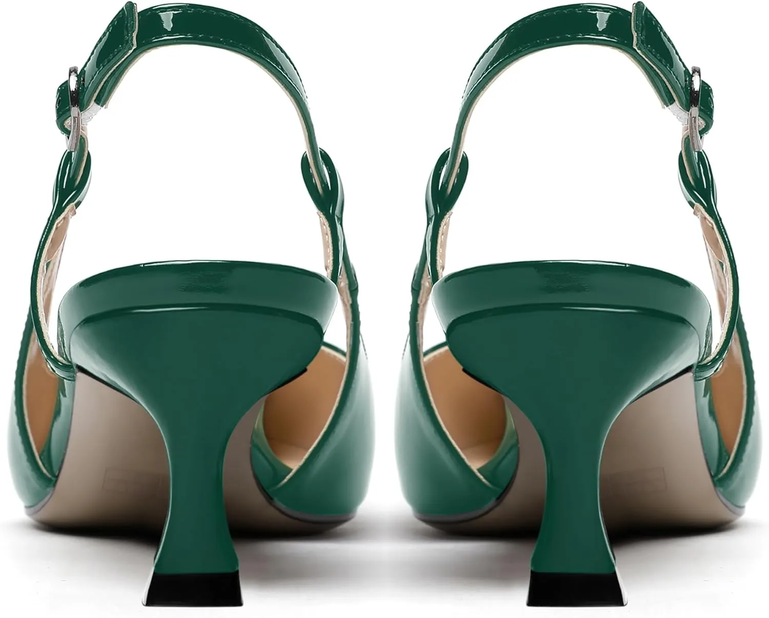 WAYDERNS Women's Slingback Kitten Heels Low Heel Pointed Toe Patent Leather Pumps Comfortable Wedding Shopping Work 2 Inch Dress Shoes