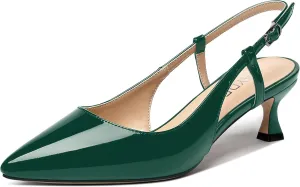 WAYDERNS Women's Slingback Kitten Heels Low Heel Pointed Toe Patent Leather Pumps Comfortable Wedding Shopping Work 2 Inch Dress Shoes
