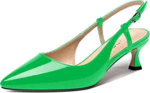 WAYDERNS Women's Slingback Kitten Heels Low Heel Pointed Toe Patent Leather Pumps Comfortable Wedding Shopping Work 2 Inch Dress Shoes
