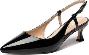 WAYDERNS Women's Slingback Kitten Heels Low Heel Pointed Toe Patent Leather Pumps Comfortable Wedding Shopping Work 2 Inch Dress Shoes