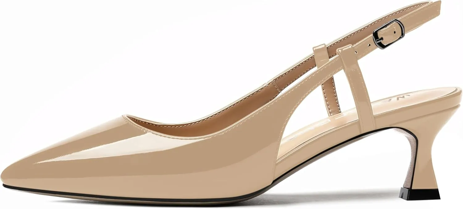 WAYDERNS Women's Slingback Kitten Heels Low Heel Pointed Toe Patent Leather Pumps Comfortable Wedding Shopping Work 2 Inch Dress Shoes