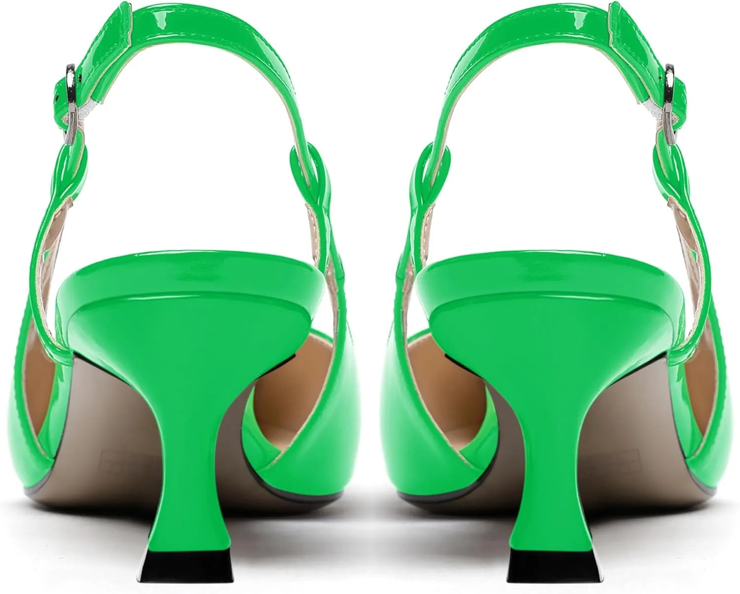 WAYDERNS Women's Slingback Kitten Heels Low Heel Pointed Toe Patent Leather Pumps Comfortable Wedding Shopping Work 2 Inch Dress Shoes