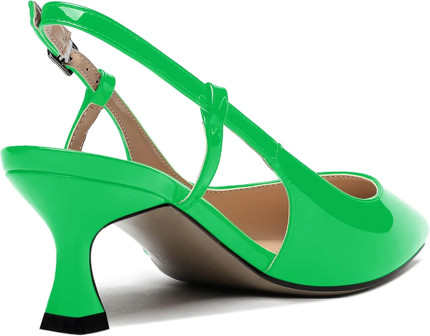 WAYDERNS Women's Slingback Kitten Heels Low Heel Pointed Toe Patent Leather Pumps Comfortable Wedding Shopping Work 2 Inch Dress Shoes