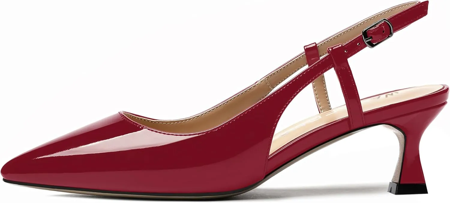 WAYDERNS Women's Slingback Kitten Heels Low Heel Pointed Toe Patent Leather Pumps Comfortable Wedding Shopping Work 2 Inch Dress Shoes