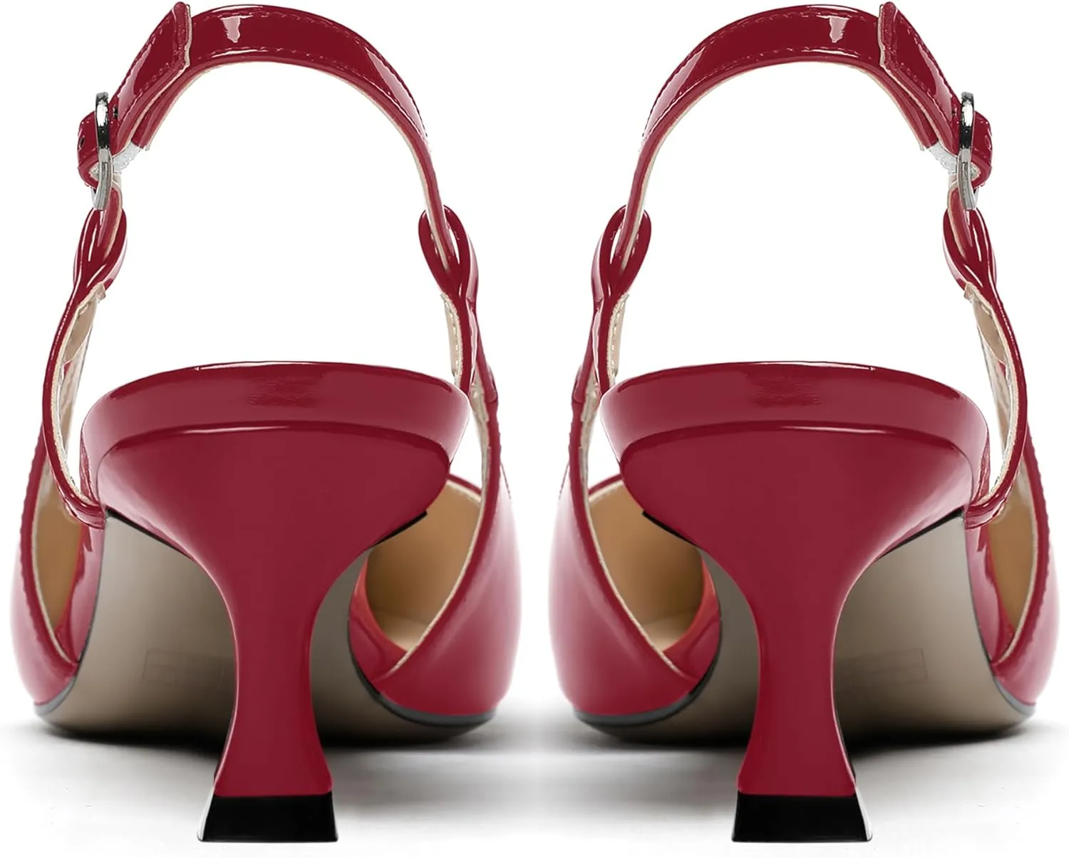 WAYDERNS Women's Slingback Kitten Heels Low Heel Pointed Toe Patent Leather Pumps Comfortable Wedding Shopping Work 2 Inch Dress Shoes