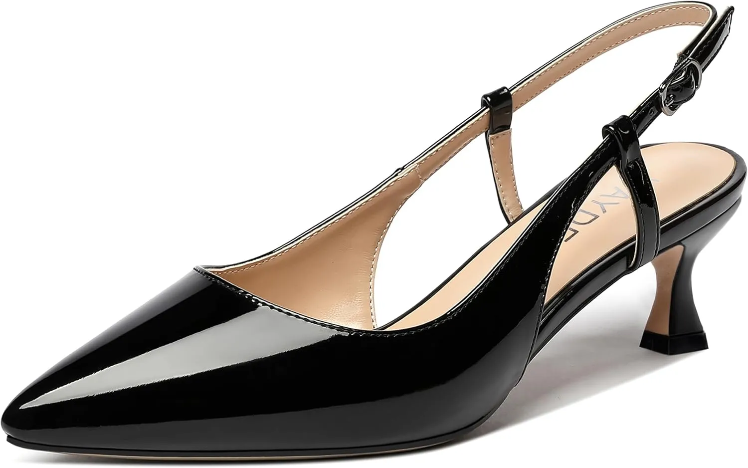 WAYDERNS Women's Slingback Kitten Heels Low Heel Pointed Toe Patent Leather Pumps Comfortable Wedding Shopping Work 2 Inch Dress Shoes