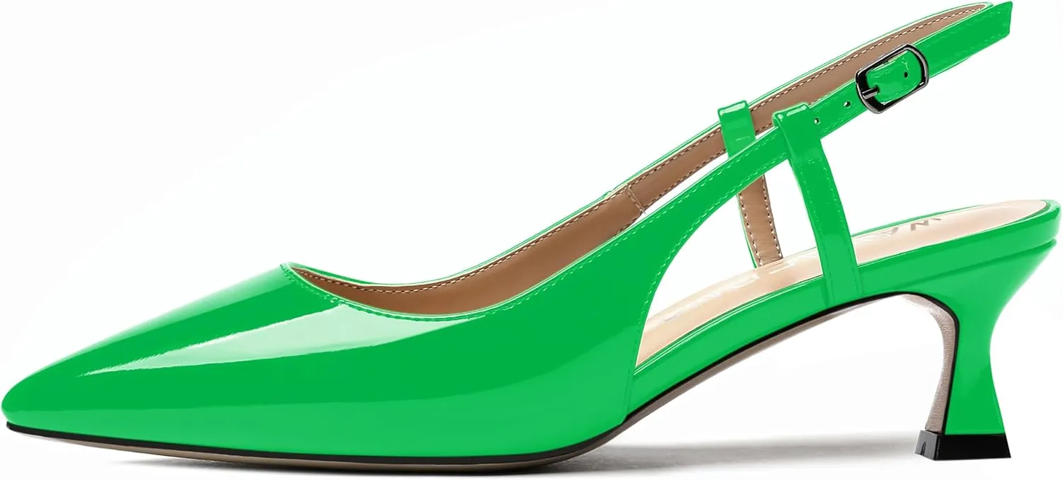 WAYDERNS Women's Slingback Kitten Heels Low Heel Pointed Toe Patent Leather Pumps Comfortable Wedding Shopping Work 2 Inch Dress Shoes