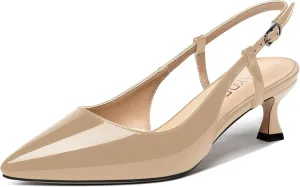 WAYDERNS Women's Slingback Kitten Heels Low Heel Pointed Toe Patent Leather Pumps Comfortable Wedding Shopping Work 2 Inch Dress Shoes
