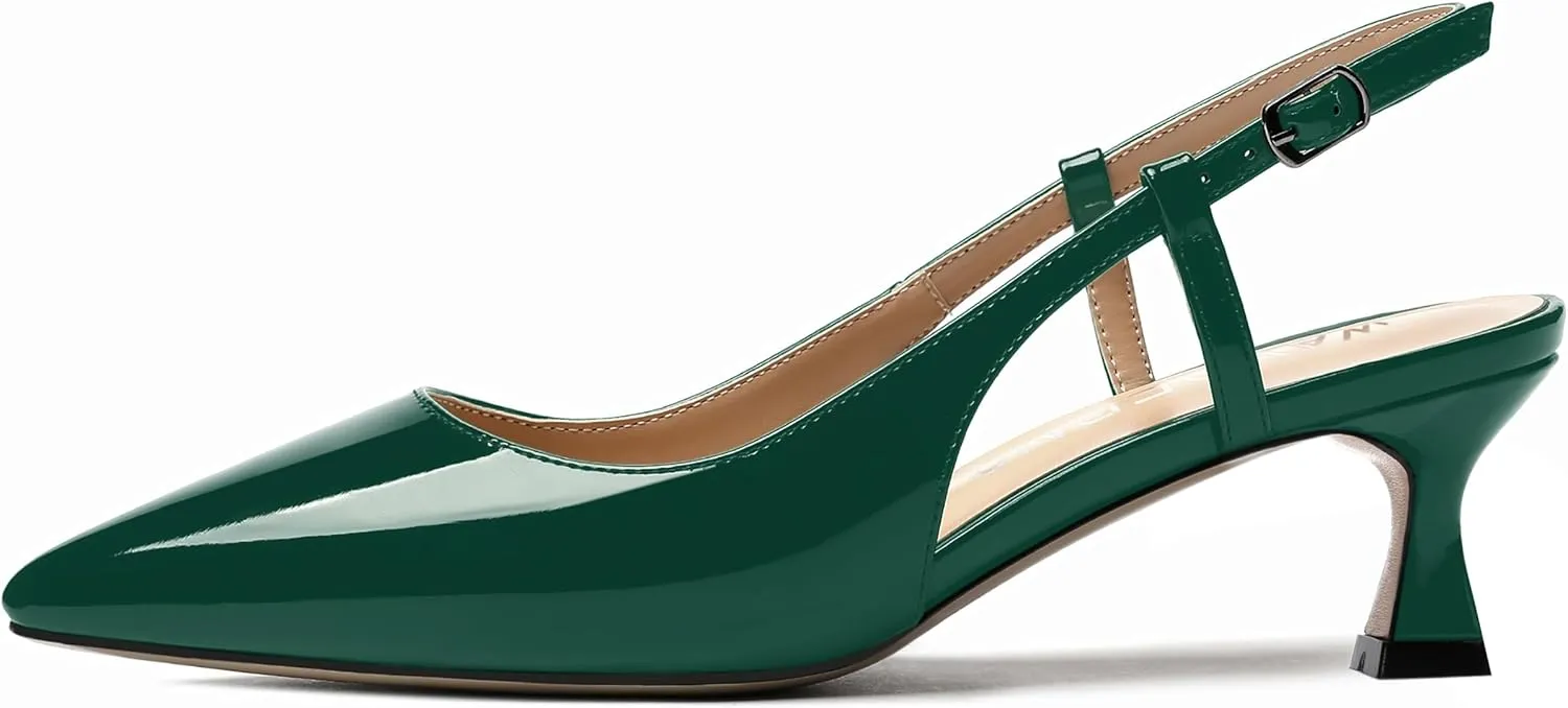 WAYDERNS Women's Slingback Kitten Heels Low Heel Pointed Toe Patent Leather Pumps Comfortable Wedding Shopping Work 2 Inch Dress Shoes