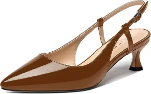 WAYDERNS Women's Slingback Kitten Heels Low Heel Pointed Toe Patent Leather Pumps Comfortable Wedding Shopping Work 2 Inch Dress Shoes