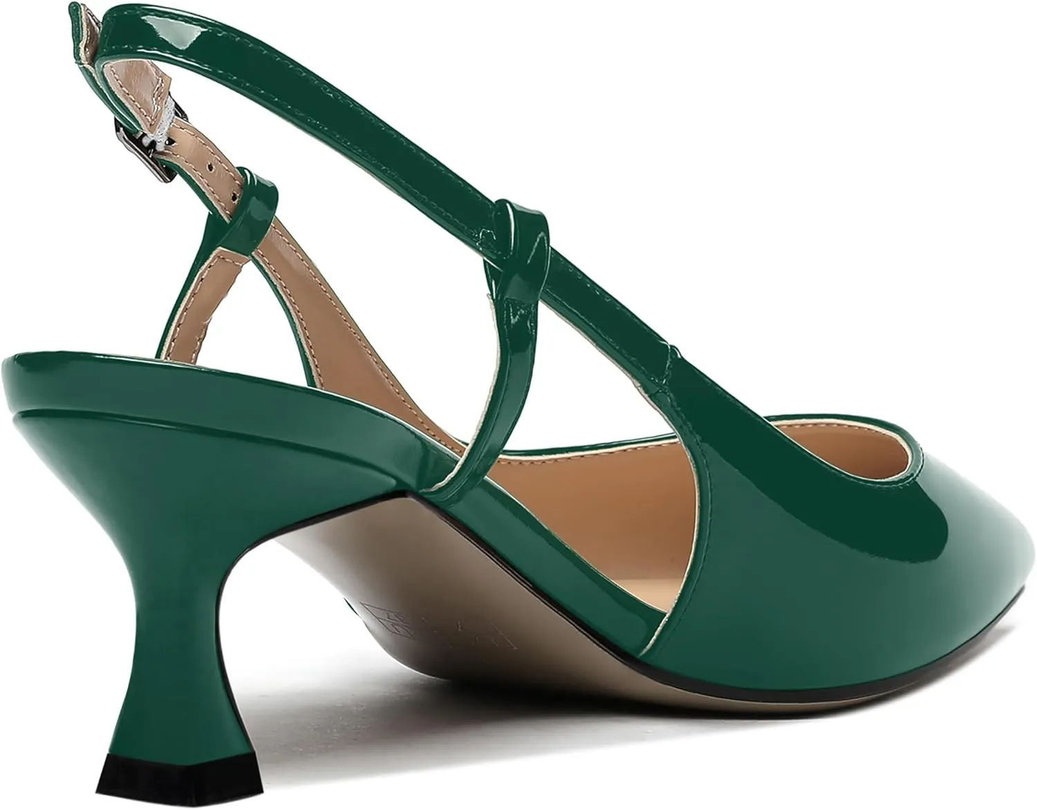 WAYDERNS Women's Slingback Kitten Heels Low Heel Pointed Toe Patent Leather Pumps Comfortable Wedding Shopping Work 2 Inch Dress Shoes