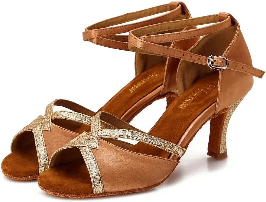 Women Ballroom Dance Shoes Latin Salsa Bachata Performance Sparkly Dance Dancing Shoes