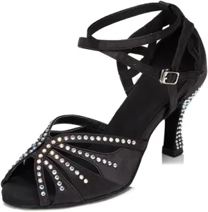 Women Rhinestone Ballroom Dance Shoes Latin Salsa Performance Dance Shoes