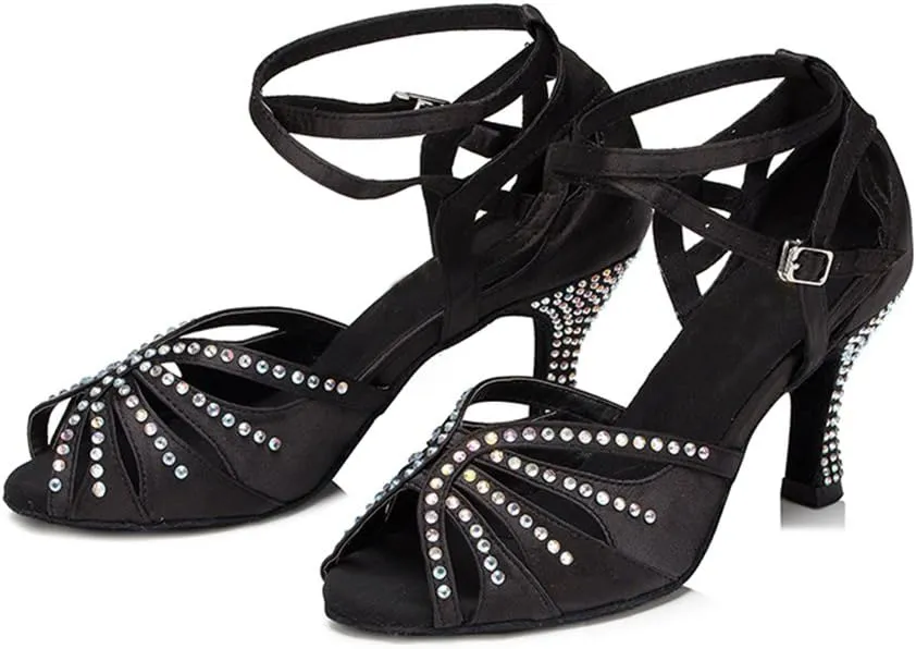 Women Rhinestone Ballroom Dance Shoes Latin Salsa Performance Dance Shoes